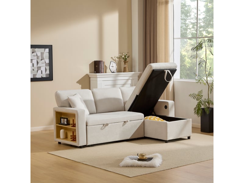  Canapé d'angle, canapé convertible, avec rangement – beige  - Conforama E
