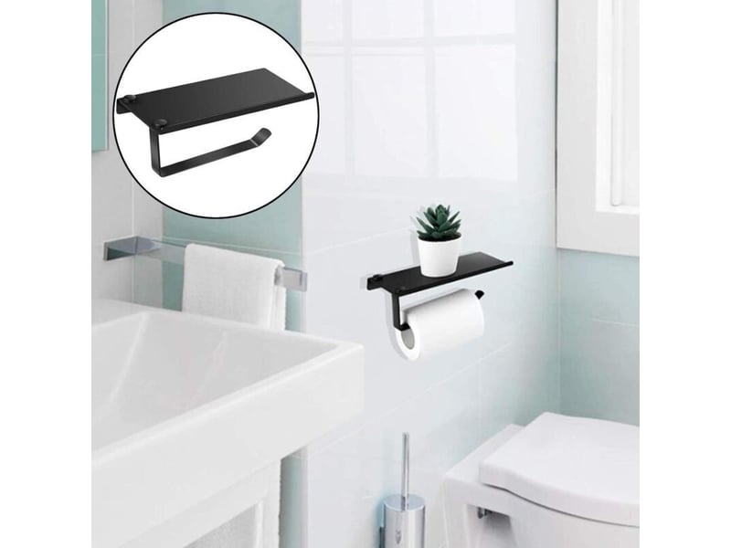  Distributeur mural papier toilette noir en aluminium - avec étagère pour téléphone, support rouleau pour salle de bain, cuisine et hôtel  - Conforama D