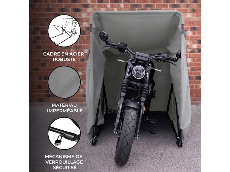  Tente de rangement moto xl grise tissu oxford acier imperméable abri rangement jardin vélo scooter housse garage anti-uv boulons sol verrouillable 2 218116 - Conforama B
