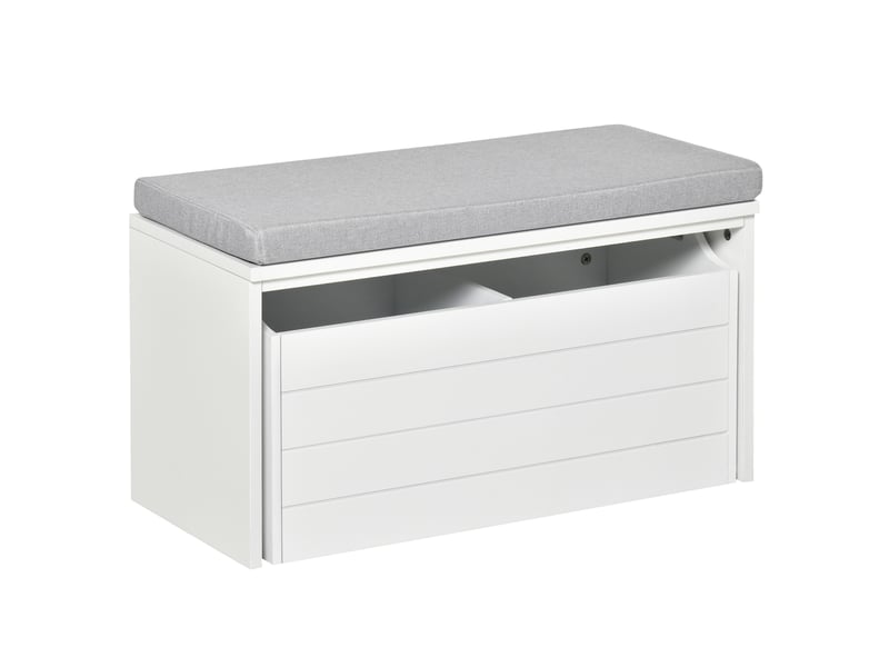  Banc de rangement avec coussin gris - meuble à chaussures - banc à chaussures avec grand tiroir double compartiment - mdf blanc  - Conforama A
