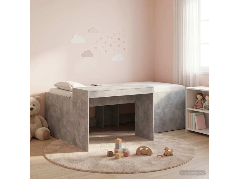  Lit haut pour enfants - lit jeune avec bureau gris béton 90 x 200 cm  - Conforama B