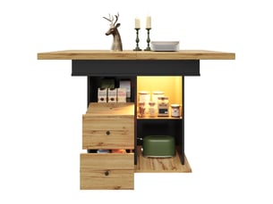 Table de salle à manger extensible led avec 2 tiroirs pour cuisine 110-140×80×75 cm en mdf noir naturel
