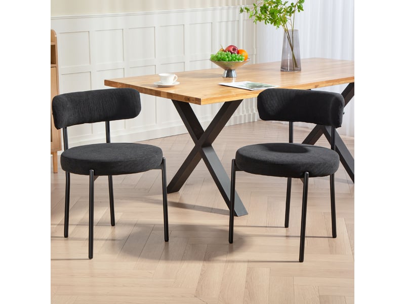  Lot de 4 chaises de salle à manger avec dossier en tissu pieds en acier noir 51 x 51 x 76 cm  - Conforama W