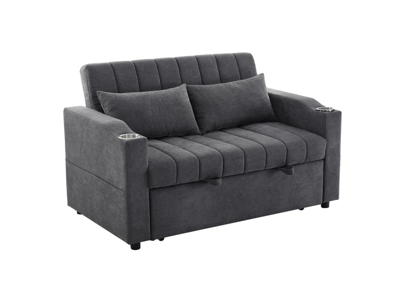  Canapé-lit 2 places 136 cm tissu coton-lin gris  - Conforama A