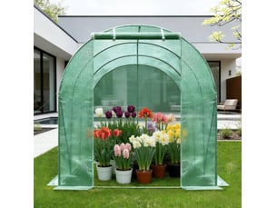 Serre de jardin tunnel 200x300x190 cm – verte – 6 fenêtres, porte enroulable et toile pe 140 gm²