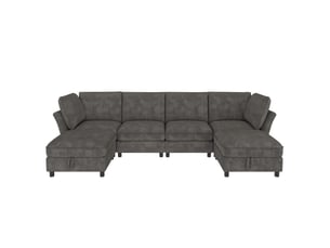Canapé d'angle modulable 6 places 289 x 137 x 84 cm, configuration ul, 2 poufs de rangement, tissu chenille gris