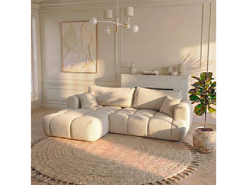 Canapé nuage angle droit en bouclette et pin massif beige - elina - morphea Elina droite - Conforama B