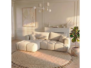Canapé nuage angle droit en bouclette et pin massif beige - elina - morphea