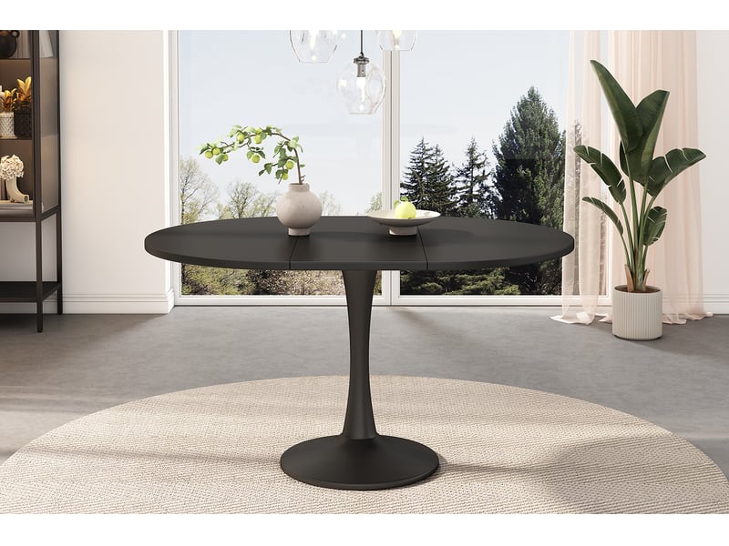 Table à manger 140x100x75 cm, design simple et moderne, ovale extensible, en mdf, noir - Conforama E