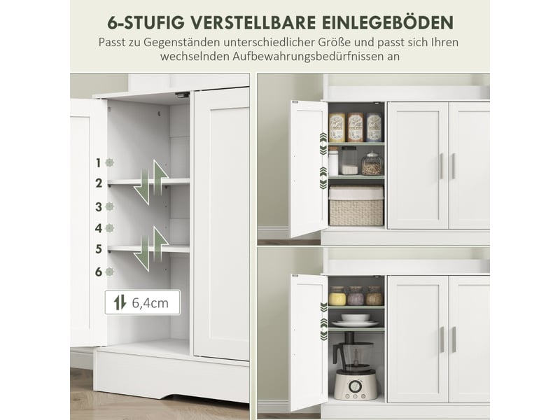  Vaisselier scandinave blanc, buffet de cuisine haut avec portes vitrées, meuble de rangement micro-ondes, étagères réglables, 108x35x180 cm  - Conforama R