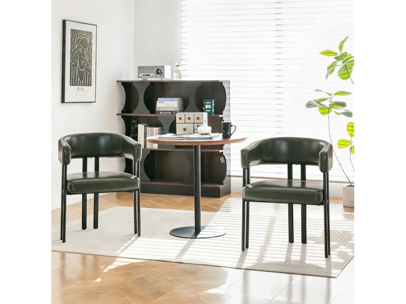  Chaise de salle à manger moderne en similicuir vert avec accoudoirs  - Conforama D