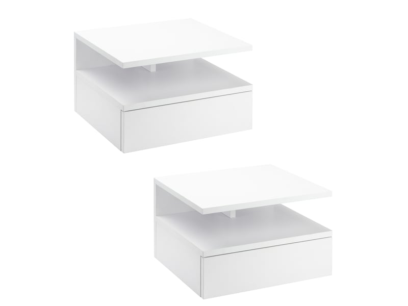  Lot de 2 tables de chevet murales, tables de nuit suspendues avec tiroir coulissant, compartiment ouvert, plateau, style moderne, pour chambre à coucher, blanc, 35 x 32 x 22,5 cm  - Conforama B