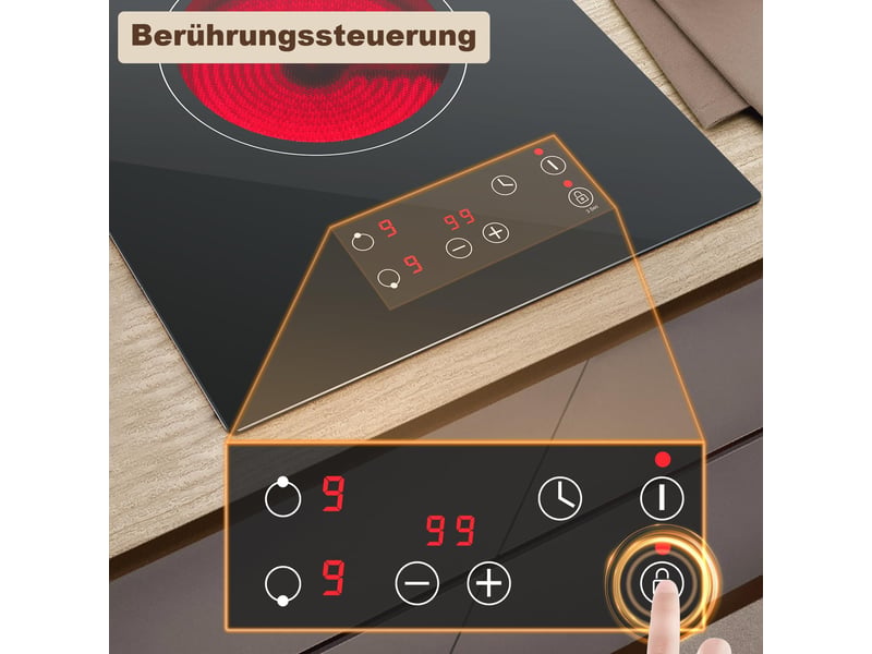  Plaque vitrocéramique 2 foyers 3000 w, plaque de cuisson encastrable 30 cm, commande tactile, 9 niveaux et minuteur 99 min  - Conforama D