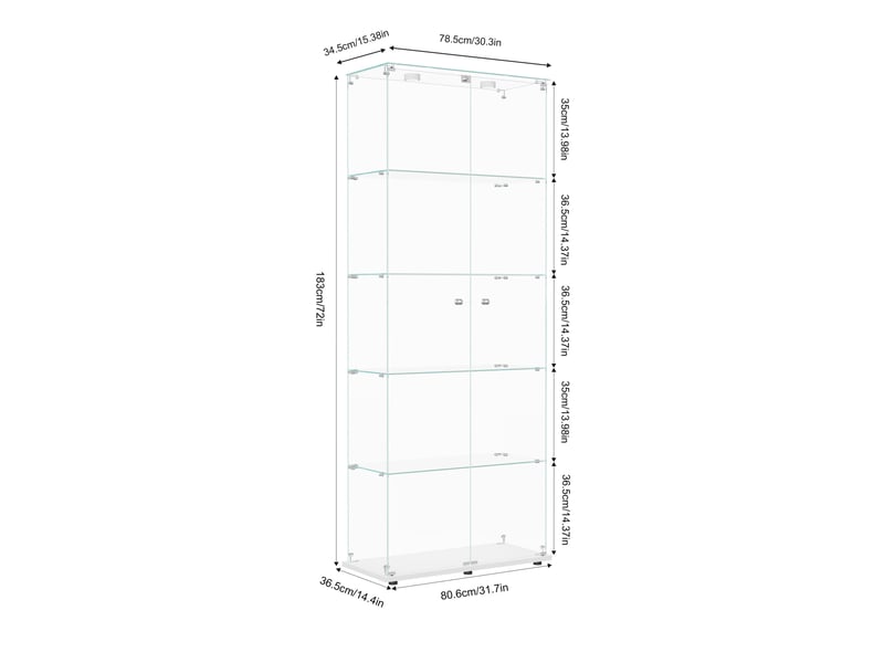  Vitrine de présentation 5 niveaux en verre blanc - armoire de vitrine verre avec éclairage à clapet et étagères pour collection  - Conforama B