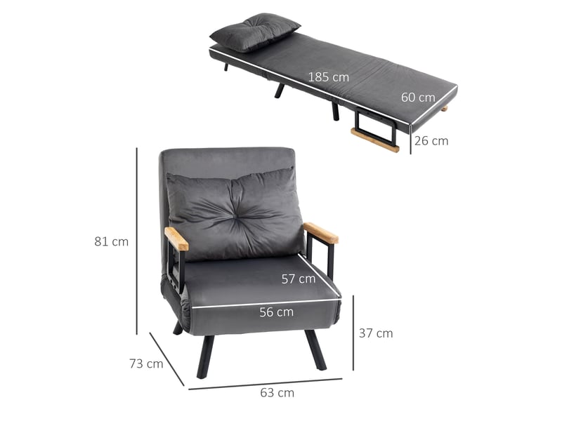  Fauteuil-lit 63x73x81 cm dossier réglable aspect velours métal gris foncé  - Conforama D