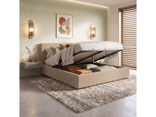 Lit coffre versailles 90x190cm - tissu mesh 3d beige - tête de lit avec grand espace de stockage