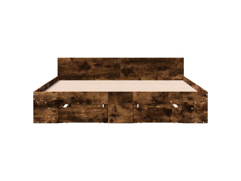 Lit double- lit adulte - cadre de lit avec tiroirs sans matelas chêne fumé 150x200 cm - Conforama C