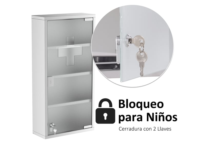 Armoire à pharmacie murale en acier inoxydable, serrure à 2 clés, 30 x 12 x 60 cm  - Conforama W