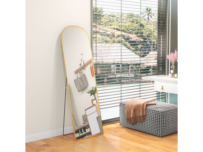  Miroir moderne sur pied et mural en alliage d'aluminium avec support pliable, 50 x 170 cm, doré  - Conforama C