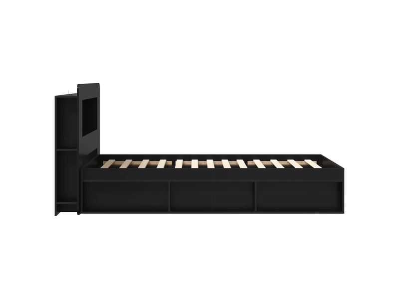  Lit simple- lit adulte -  cadre de lit avec rangement noir 90 x 190 cm bois d'ingénierie  - Conforama C