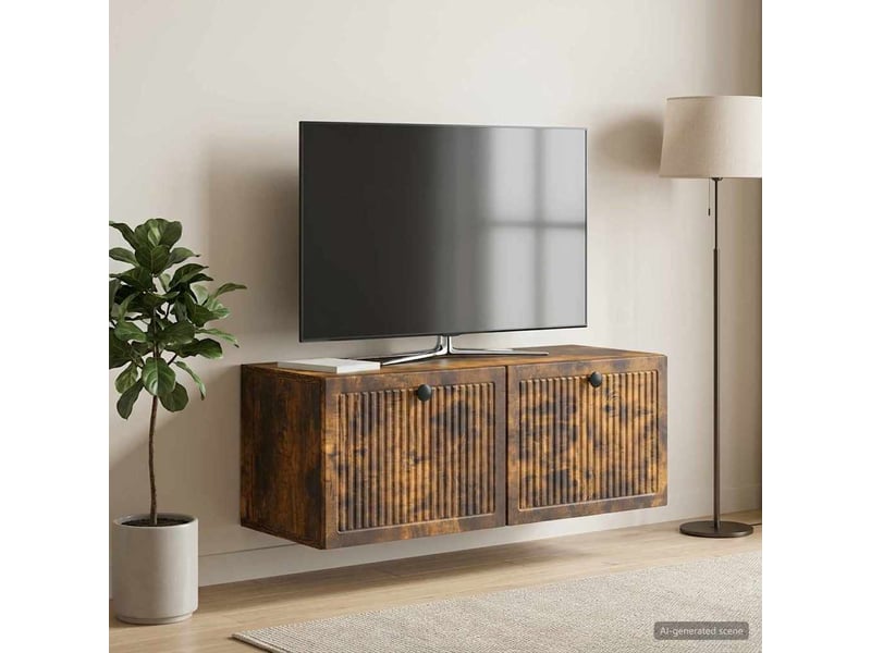  Meuble tv - banc tv - meuble de rangement mural chêne fumé 78,5 x 31 x 30 cm bois d'ingénierie  - Conforama B