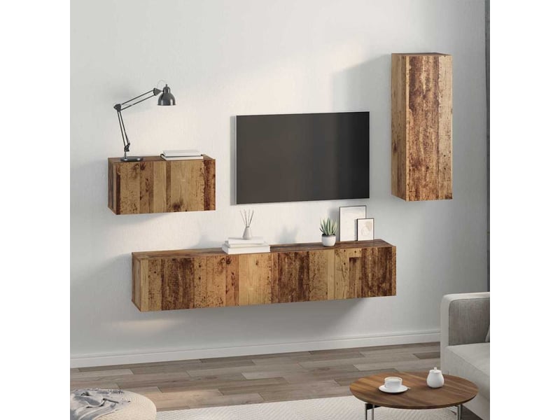  Meuble tv - banc tv - meuble de rangement mural 4 pcs bois ancien bois d'ingénierie  - Conforama D