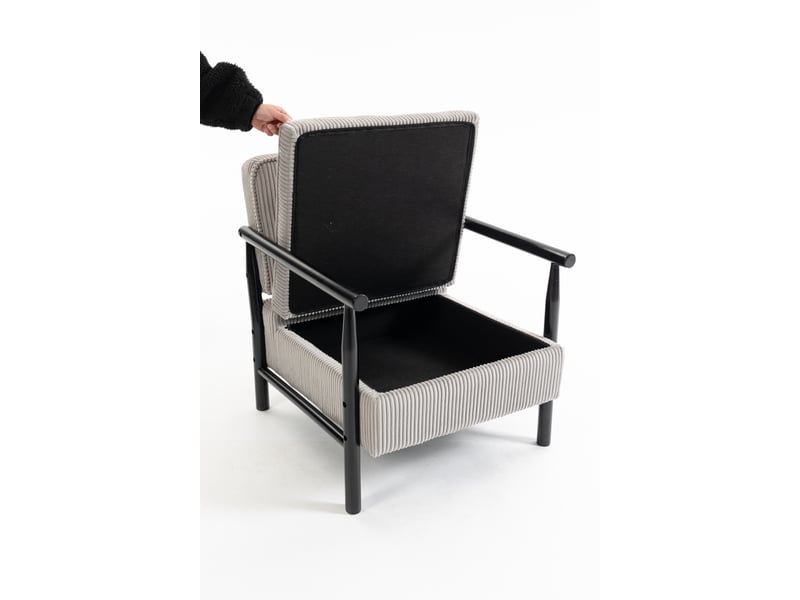  Fauteuil de salon moderne 83x66x73cm - coffre de rangement intégré, coussin lombaire amovible et structure en bois massif - velours côtelé - gris  - Conforama C