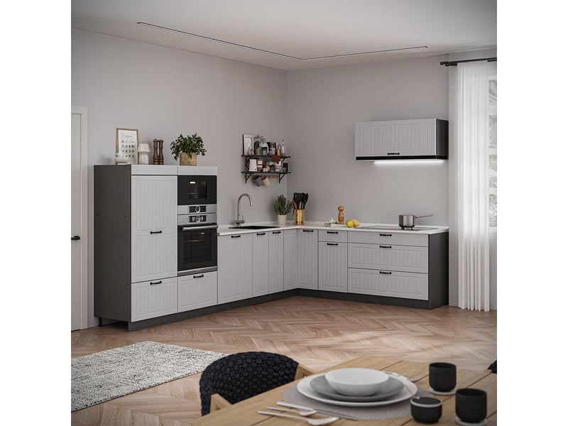 Vicco cuisine en angle, blanc campagneanthracite, 327x51.6cm sans pt - Conforama C
