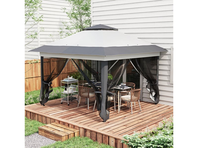  Tonnelle barnum de jardin pop-up pliant acier polyester moustiquaires + sac de transport à roulettes gris  - Conforama C