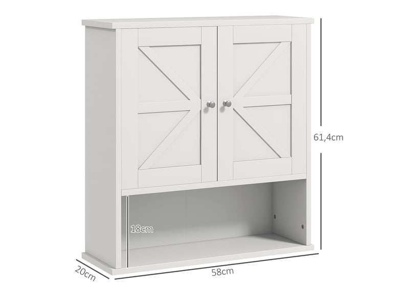 Meuble de salle de bain mural, style rustique, avec compartiments, étagère réglable, 2 portes, blanc - Conforama C