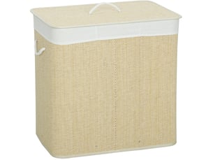 Panier à linge à 3 compartiments avec couvercle et sac lavable amovible en bambou crème 52 × 32 × 63 cm