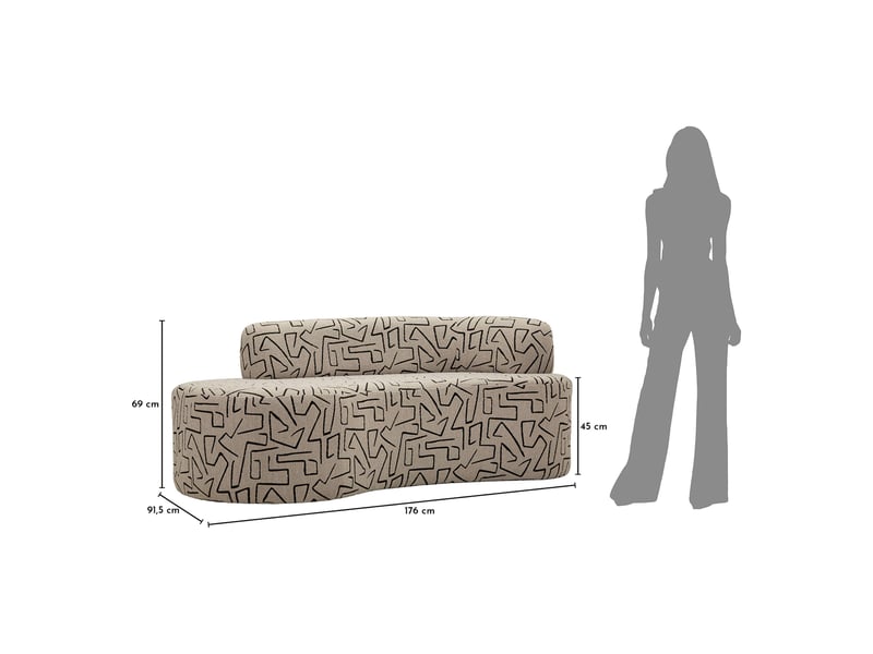  Canapé fixe 2 places dadato, motifs géométriques, 93x45x178h cm beige Dadato - Conforama D