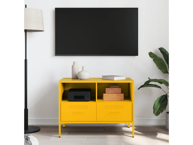  Meuble tv - banc tv - meuble de rangement jaune moutarde 68x39x50,5 cm acier  - Conforama C