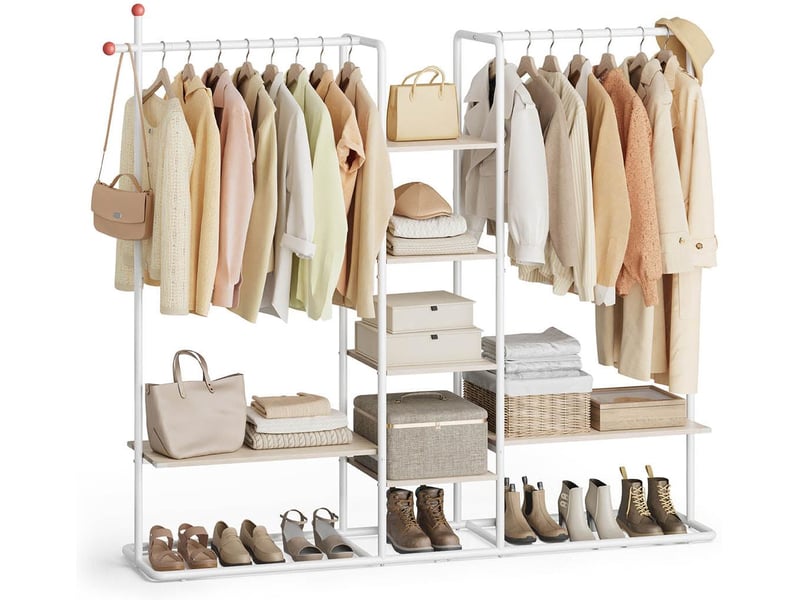  Portant à vêtements armoire ouverte avec 6 étagères de rangement 33,8 x 163,6 x 175,3 cm en acier beige naturel 12_0012489  - Conforama A