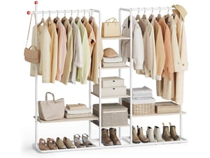 Portant à vêtements armoire ouverte avec 6 étagères de rangement 33,8 x 163,6 x 175,3 cm en acier beige naturel 12_0012489