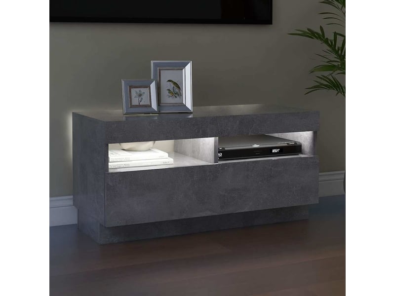  Meuble tv - banc tv - meuble de rangement avec lumières led gris béton 80x35x40 cm  - Conforama E