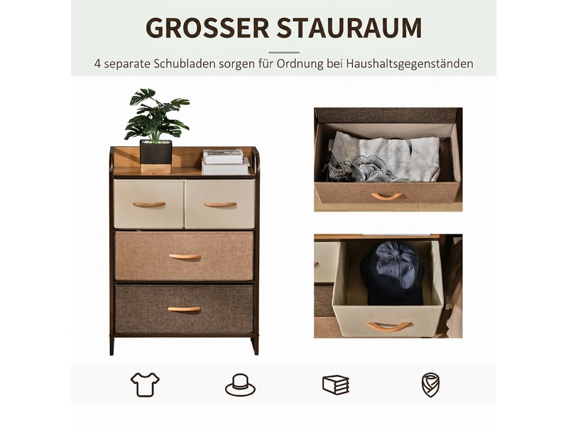  Commode meuble de rangement 4 tiroirs en tissu et métal 58 x 29 x 78,5 cm  - Conforama E