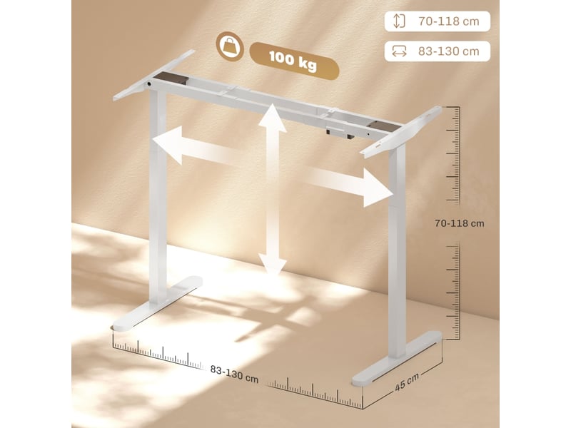  Piètement de bureau électrique réglable double moteur - lpospi - mémoire 3 positions, anticollision, acier blanc  - Conforama D