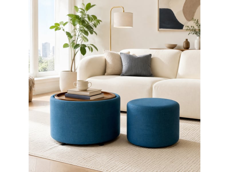  Poufs gigognes 58x58x38 cm avec rangement mdf bleu  - Conforama B