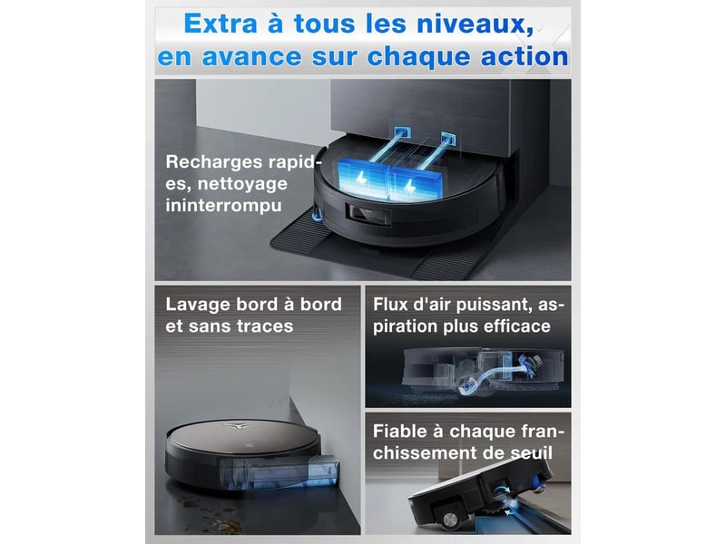 ECOVACS DEEBOT X11 Pro Omni Set Robot Aspirateur Laveur, 19500Pa, OZMO Roller 2.0, TruEdge 3.0 BLAST, 19500Pa, TruEdge 3.0 - Conforama E