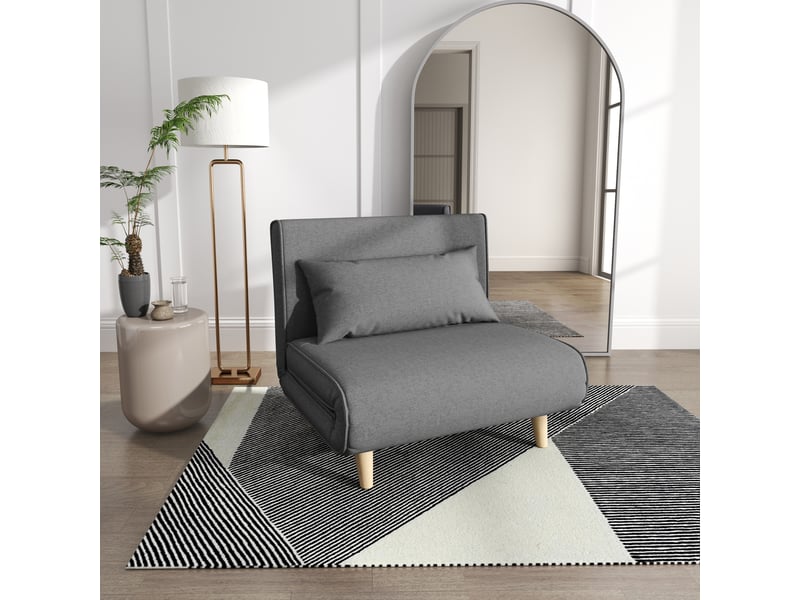 Canapé convertible 1 place avec dossier réglable - 6 positions, assise large, couchage d'appoint, lin gris - Conforama B