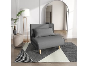 Canapé convertible 1 place avec dossier réglable - 6 positions, assise large, couchage d'appoint, lin gris