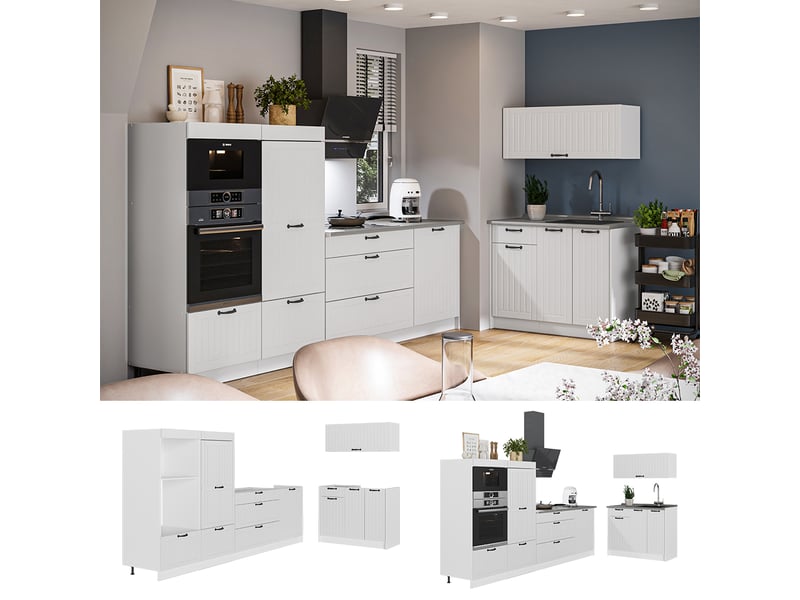 Vicco cuisine, blanc campagneblanc, 380cm, pt chêne - Conforama D