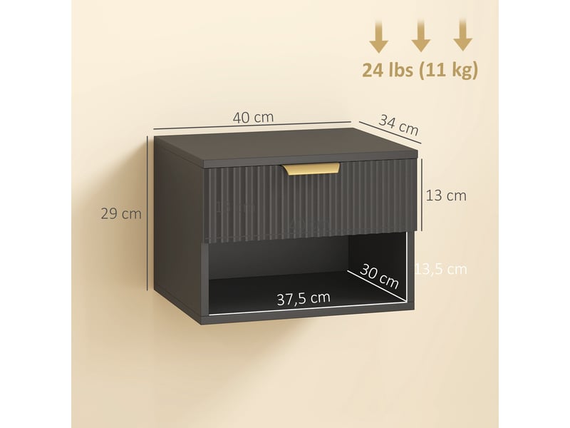  Lot de 2 tables de chevet suspendues 40 x 34 x 29 cm tiroir à fermeture douce design flottant moderne épuré en mdf noir 21_0003761  - Conforama B