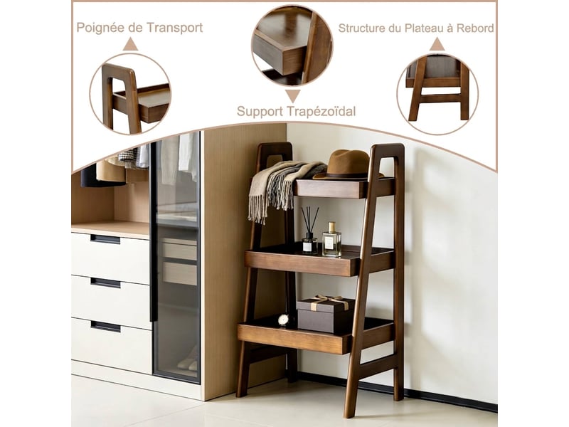  Étagère échelle bois massif 3 niveaux - bout de canapé noyer autoportant pour salon et chambre  - Conforama R