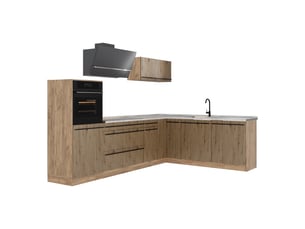Vicco cuisine en angle, chêne artisanchêne doré, 287 x cm plan de travail marbre