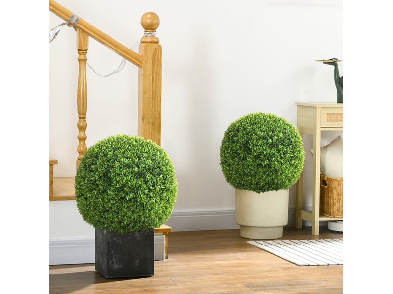  Lot de 2 boules de buis artificielles ø40 cm, plante fictive en plastique pour décoration intérieure et extérieure moderne  - Conforama B