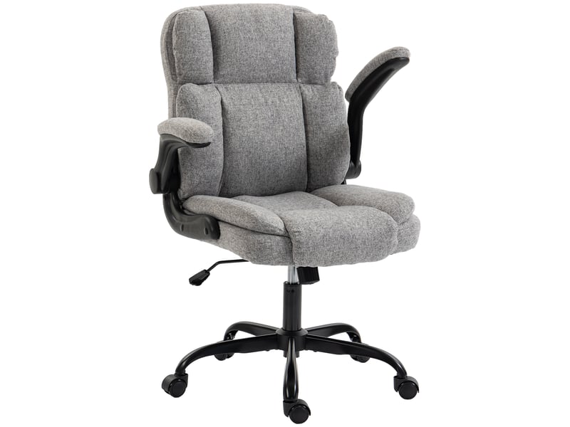  Fauteuil de bureau pivotant avec accoudoirs rabattables, hauteur réglable, inclinable, revêtement en tissu effet lin, gris  - Conforama A