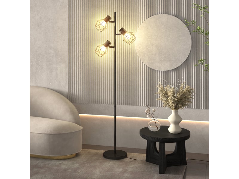  Lampadaire sur pied salon lampe sur pied 3 lumières adaptée aux ampoules e27 (non incluses) 41 x 28 x 169 cm noir  - Conforama D