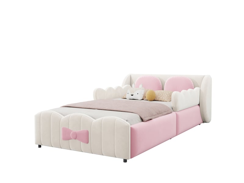 Lit coffre enfant simple 90×200 cm avec rangement hydraulique - okmyhome- velours beige, sans matelas  - Conforama A